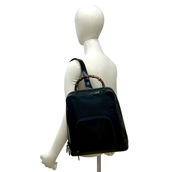 Gucci Vintage Bamboo Nylon Patent Backpack main image 10